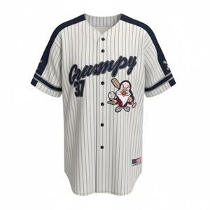 NWOT Disney Parks Disneyland Grumpy #37 Pinstripe Embroidered Baseball Jersey
